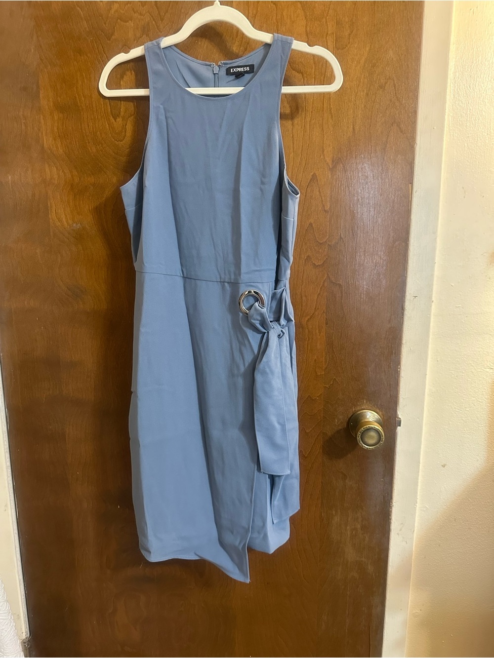 Express Dusty Blue Sleeveless Sheath Dress with Side Ring Detail